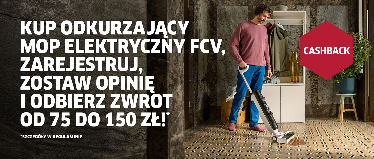Kup odkurzający mop elektryczny FCV, zarejestruj, zostaw opinię i odbierz zwrot od 75 do 150 zł!